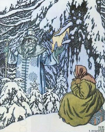 Ivan Bilibin Father Frost and the step-daughter, illustration by Ivan Bilibin from Russian fairy tale Morozko, 1932 China oil painting art